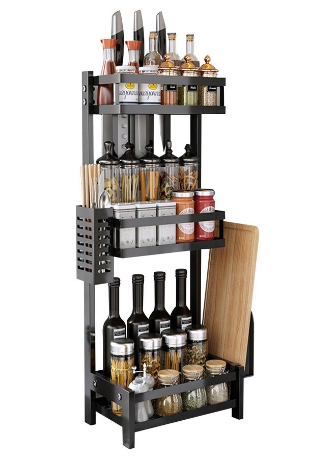 سمارت سيفر منظم توابل ذكي بثلاث طبقات، رف تخزين توابل للمطبخ، رف سطح المطبخ بتصميم متدرج، منظم توابل وخطافات، حامل أدوات، حامل لوح تقطيع، رف ثلاثي الطبقات - Image 1